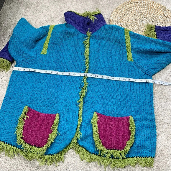 Design Options Philip & Jane Gordon Cardigan Knit Sweater Fringe Artsy Retro 1X - Picture 11 of 13